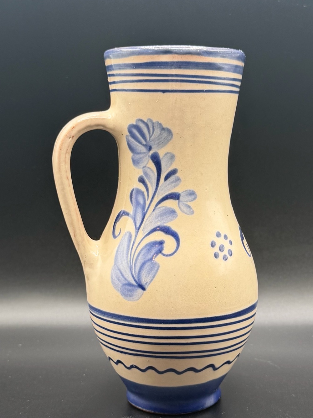 Blue Floral Ceramic Pitcher Vase - Home Art